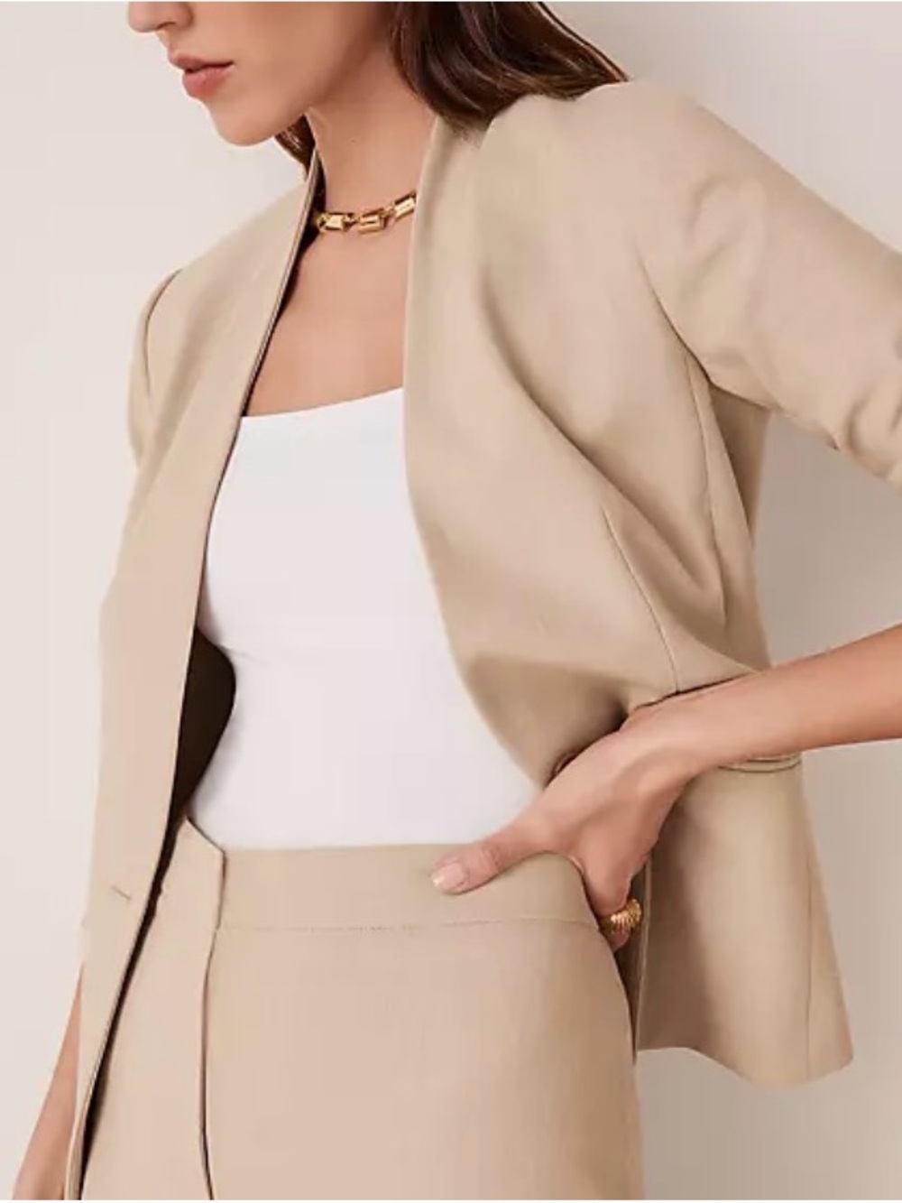 Women's Tailored Open-Front Beige Blazer